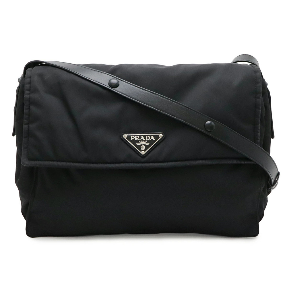Prada Re Triangle Padded Messenger Crossbody Leather NERO Black